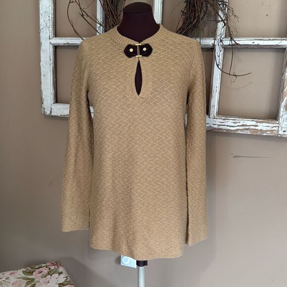 Tory Burch wool blend Mim tunic sweater womens size large brown tan neutral mini - Picture 1 of 10